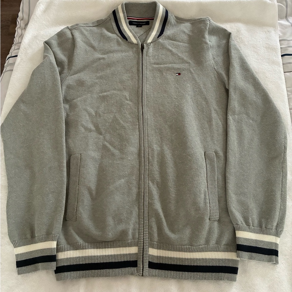 Tommy Hilfiger Men's Zip-Up Sweater in Light Gray